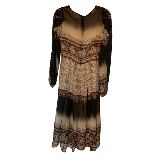 Black Coral Italian Chiffon Paisley Floral Lace Sleeve Dress Size 38 Small NWT - Picture 4 of 14